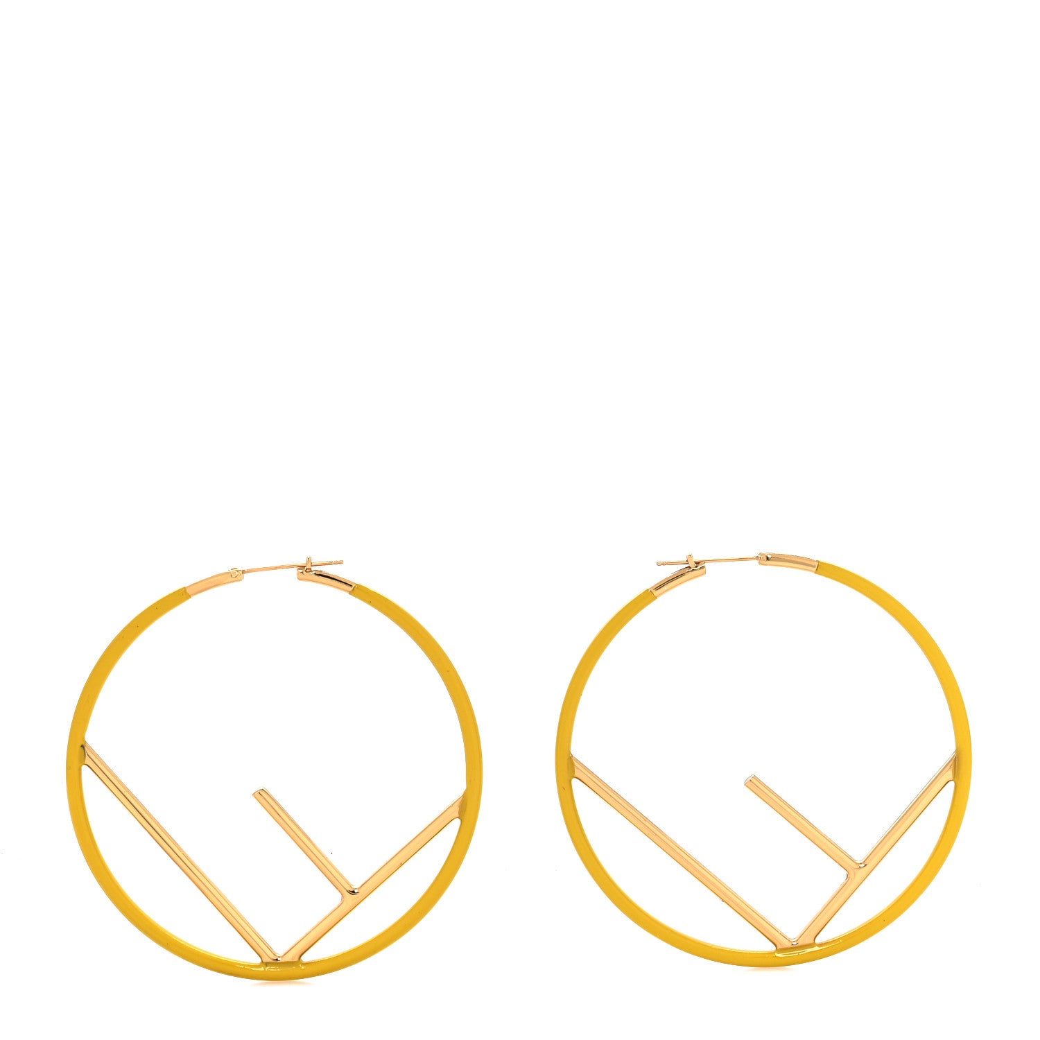 Fendi Metal Enamel Large F is Fendi Hoop Earrings Yellow Gold 1 of 4