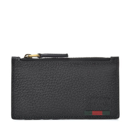 Gucci Dollar Calfskin Boar Effect Web Coin Case Card Holder Black 1 of 7