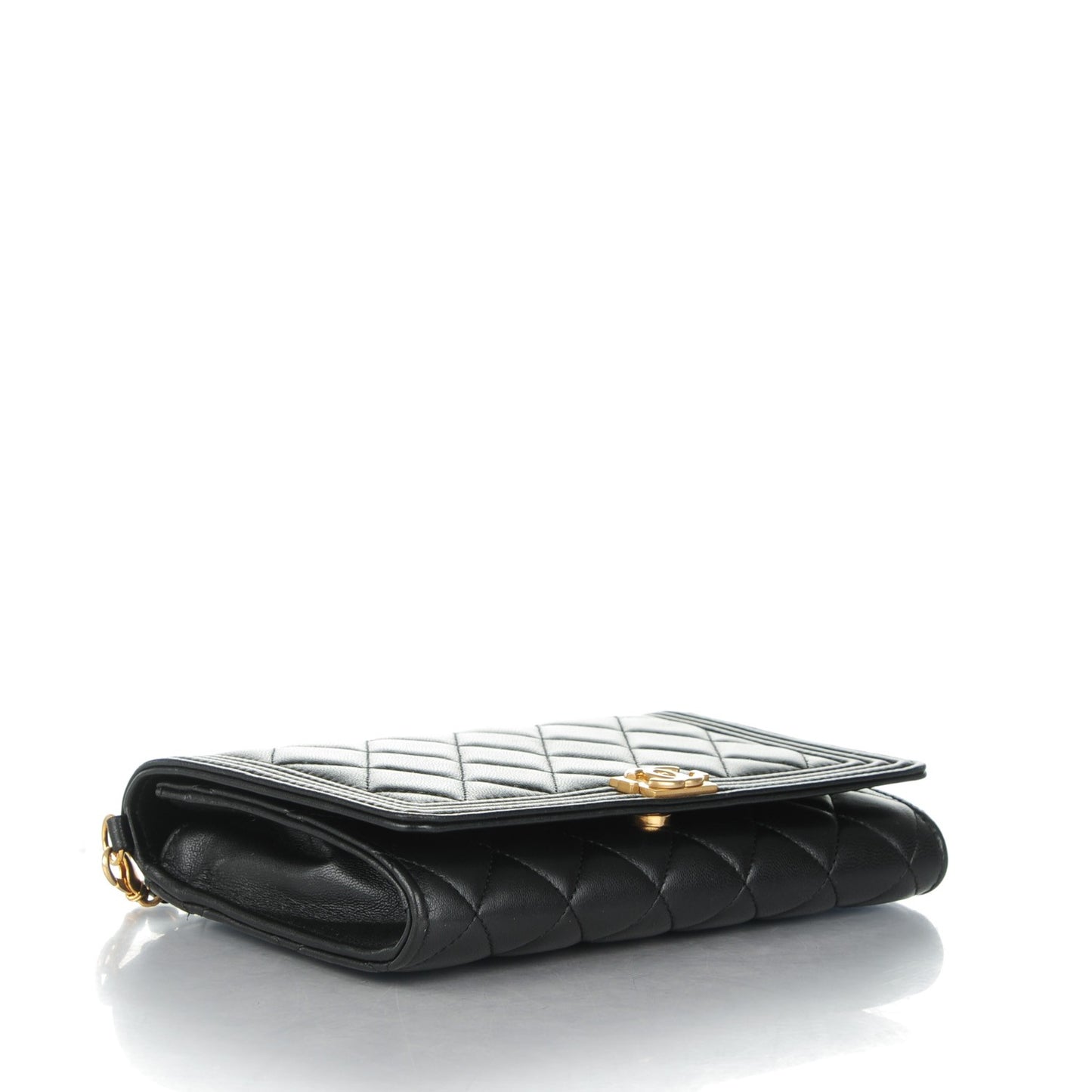 Lambskin Quilted Boy Wallet On Removable Chain WOC Black
