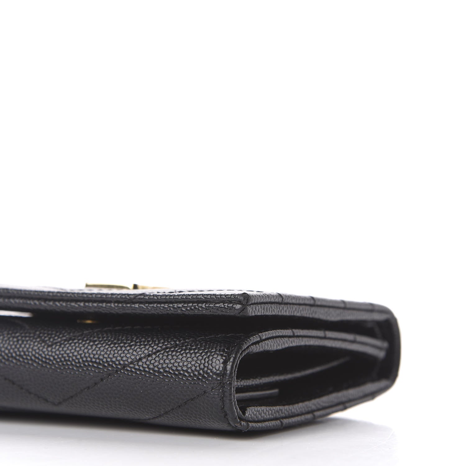 Saint Laurent Grain De Poudre Matelasse Chevron Monogram Compact Wallet Black 6 of 8