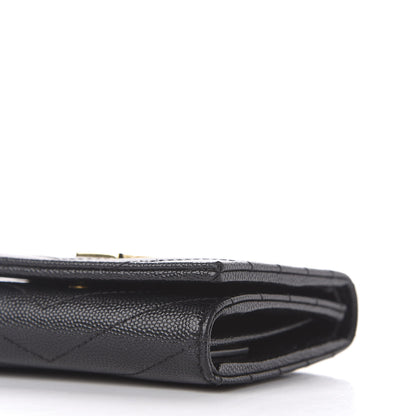 Saint Laurent Grain De Poudre Matelasse Chevron Monogram Compact Wallet Black 6 of 8