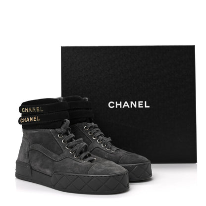 Chanel Suede Logo High Top Sneakers 37 Grey Black 8 of 8