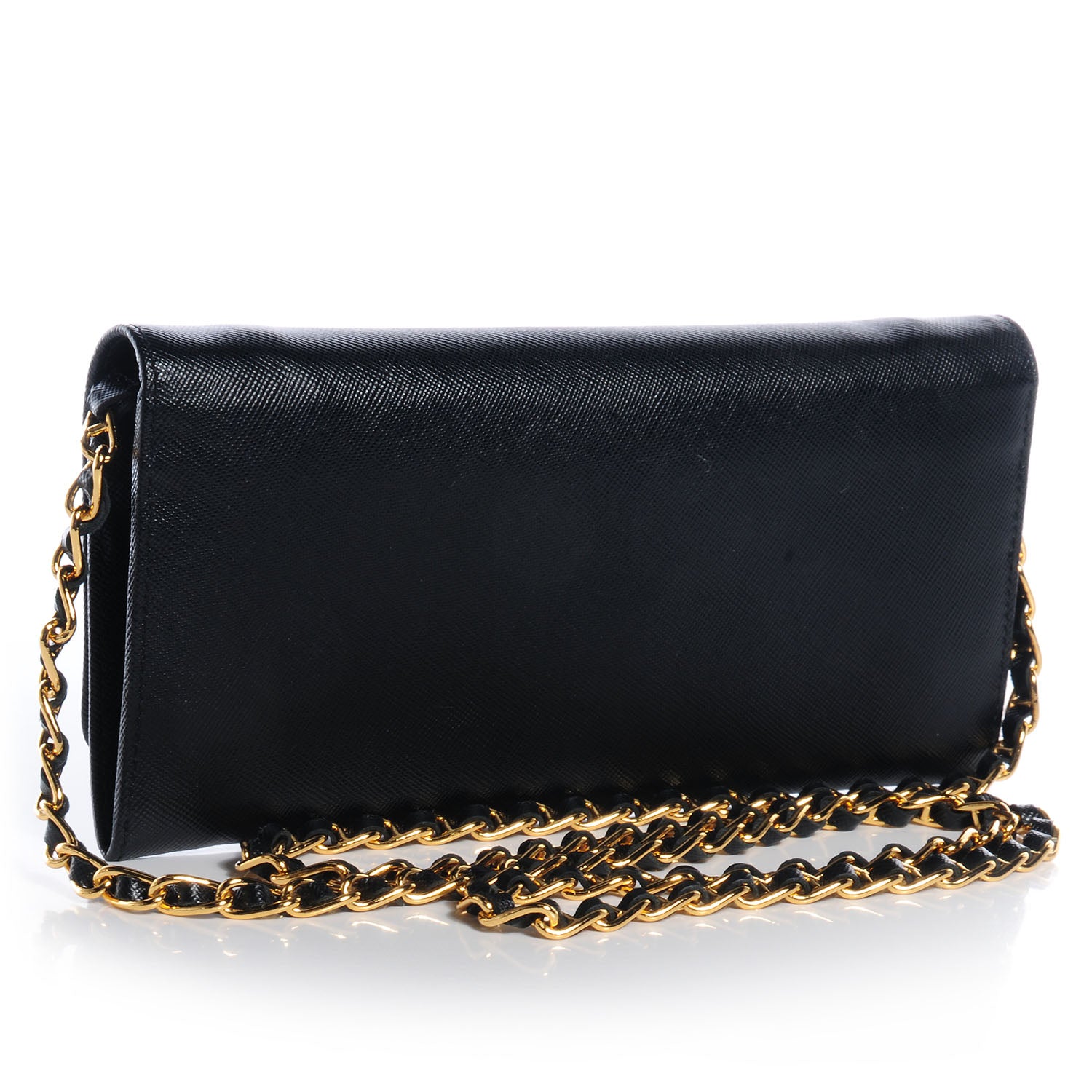 Prada Saffiano Metal Oro Chain Wallet Nero Black 3 of 9