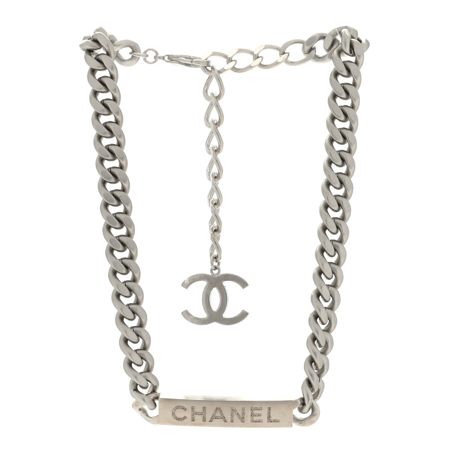 Chanel Oversized Chain Logo Short Necklace Silver 3 of 4