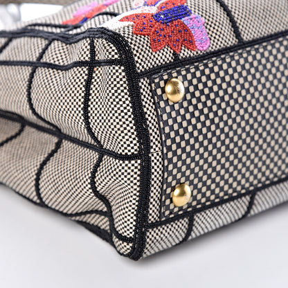 Fendi Canvas Calfskin Embroidered Medium Peekaboo Iconic Satchel Black Beige Multicolor 9 of 10