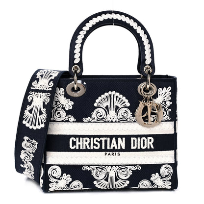 Christian Dior Embroidered Cornely Medium Lady D-Lite Blue White 1 of 14