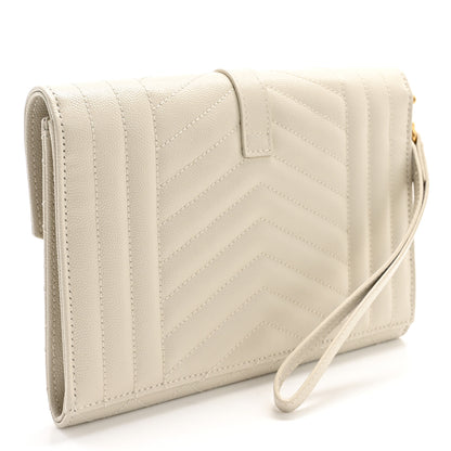 Saint Laurent Grain De Poudre Textured Mixed Matelasse Triquilt Monogram Clutch Crema Soft 5 of 9