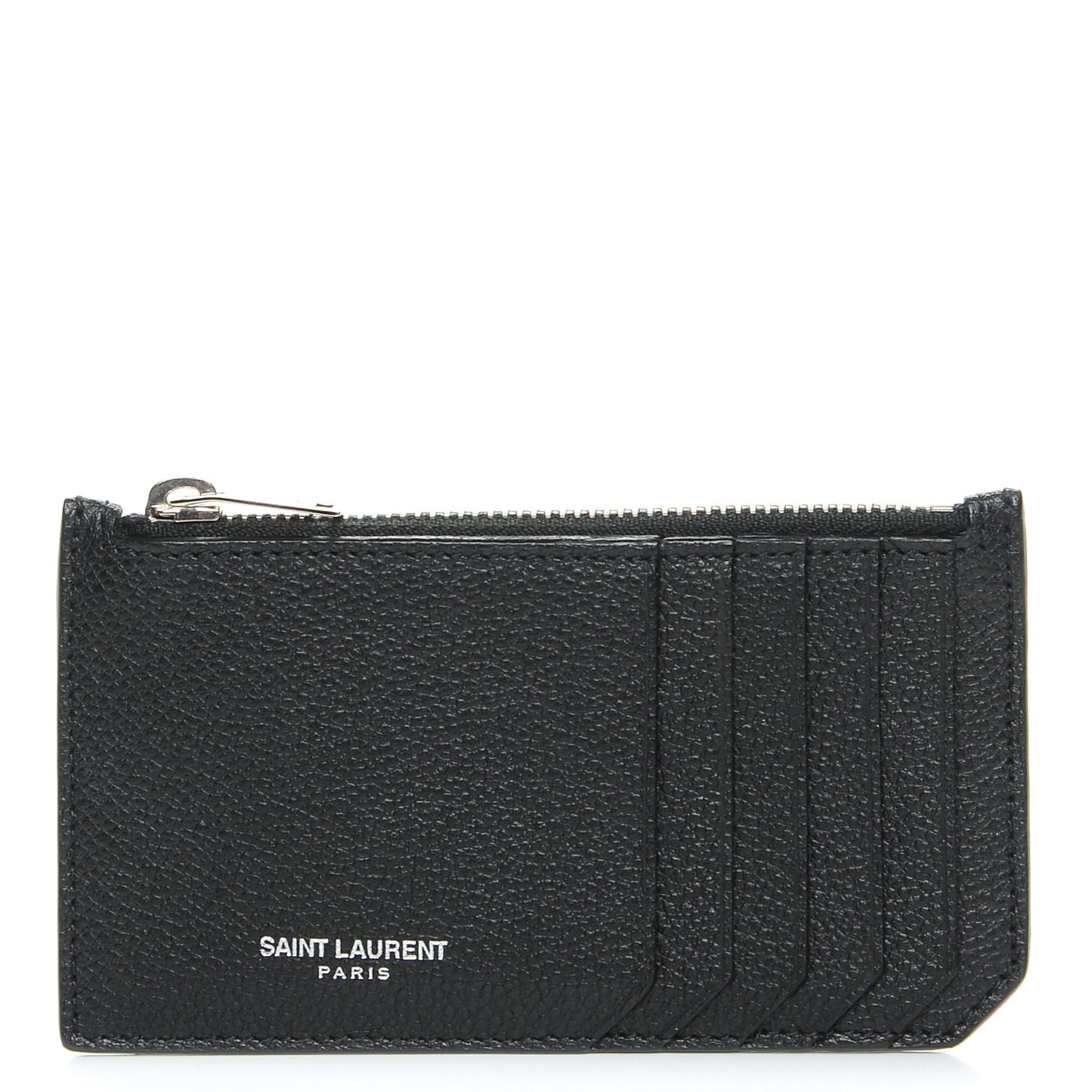 Grained Calfskin 5 Fragments Zip Pouch Card Holder Black