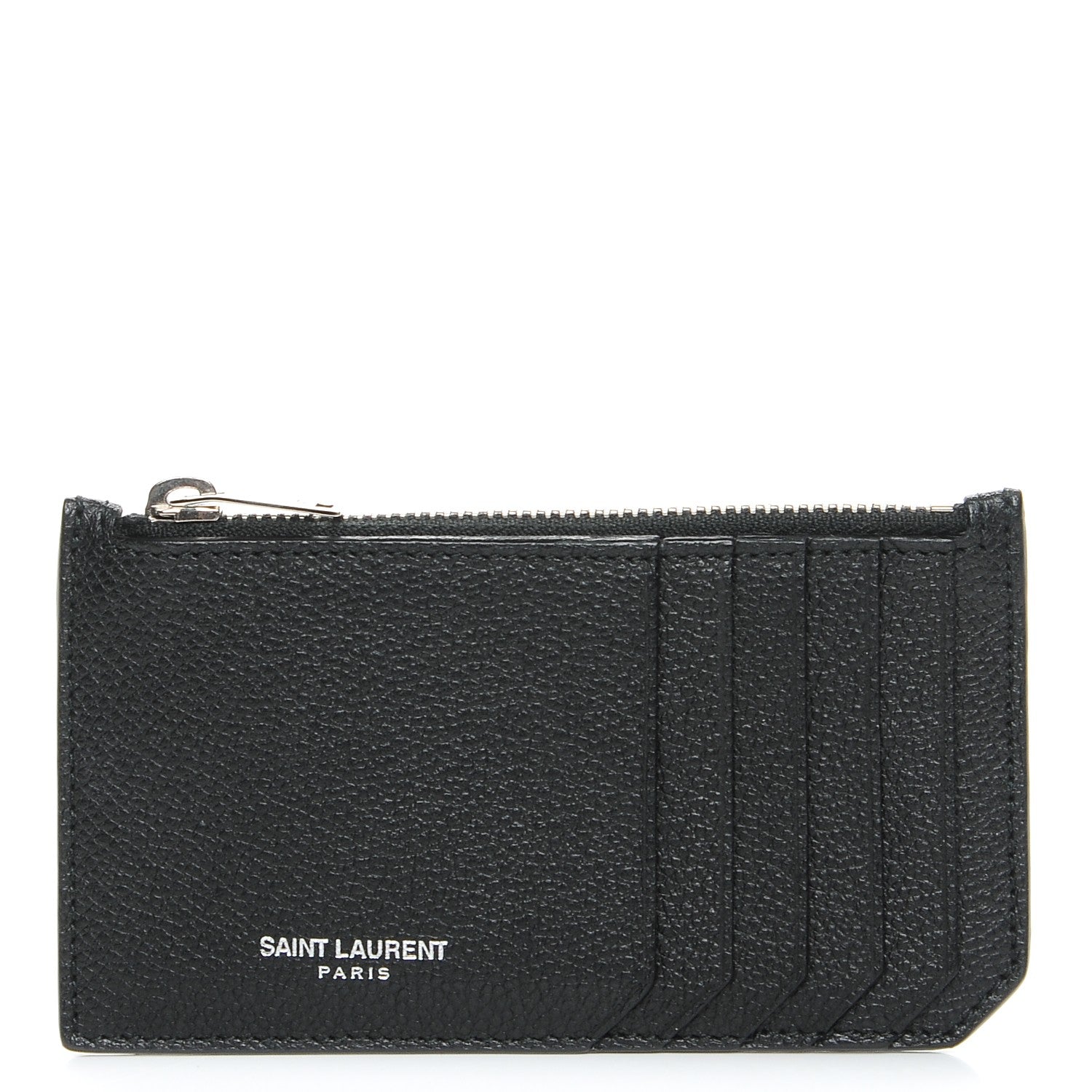 Saint Laurent Grained Calfskin 5 Fragments Zip Pouch Card Holder Black 1 of 8