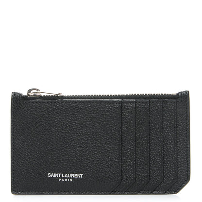 Saint Laurent Grained Calfskin 5 Fragments Zip Pouch Card Holder Black 1 of 8