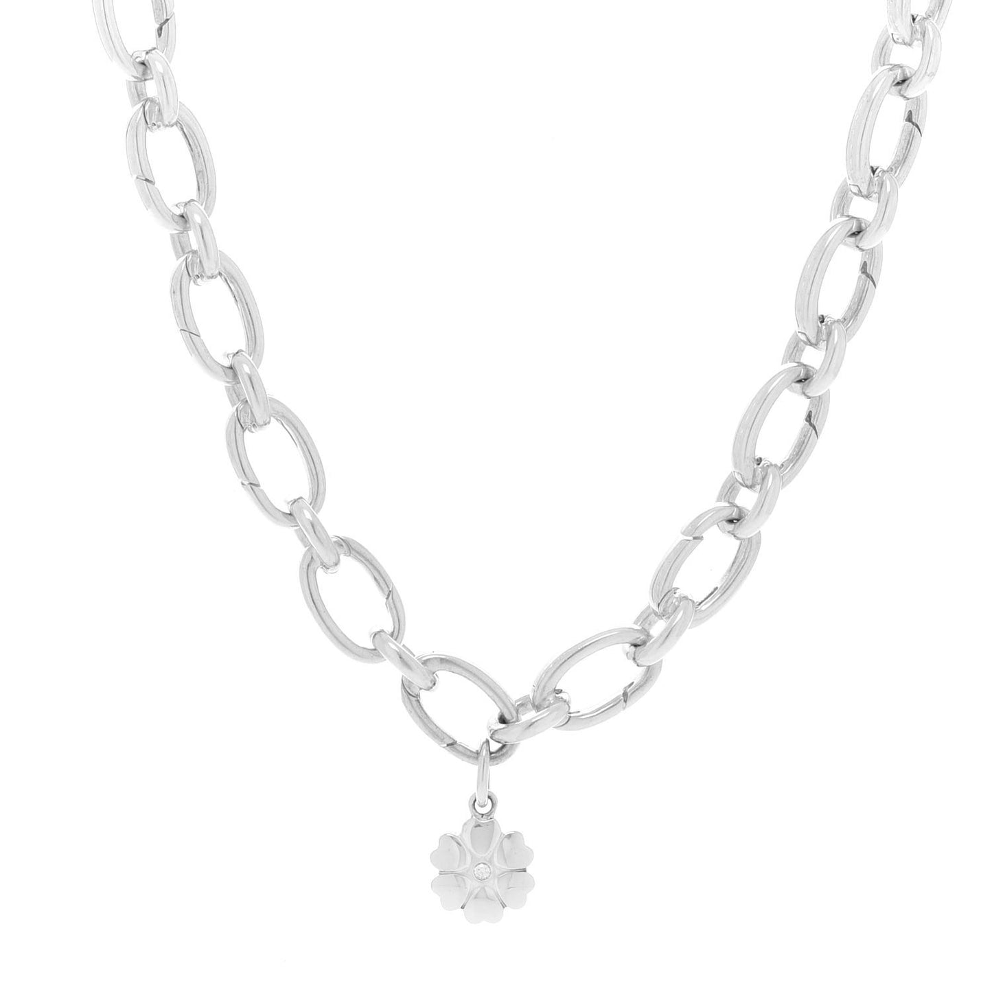 Sterling Silver Diamond Paloma Picasso Crown of Hearts Charm Oval Clasping Link Necklace