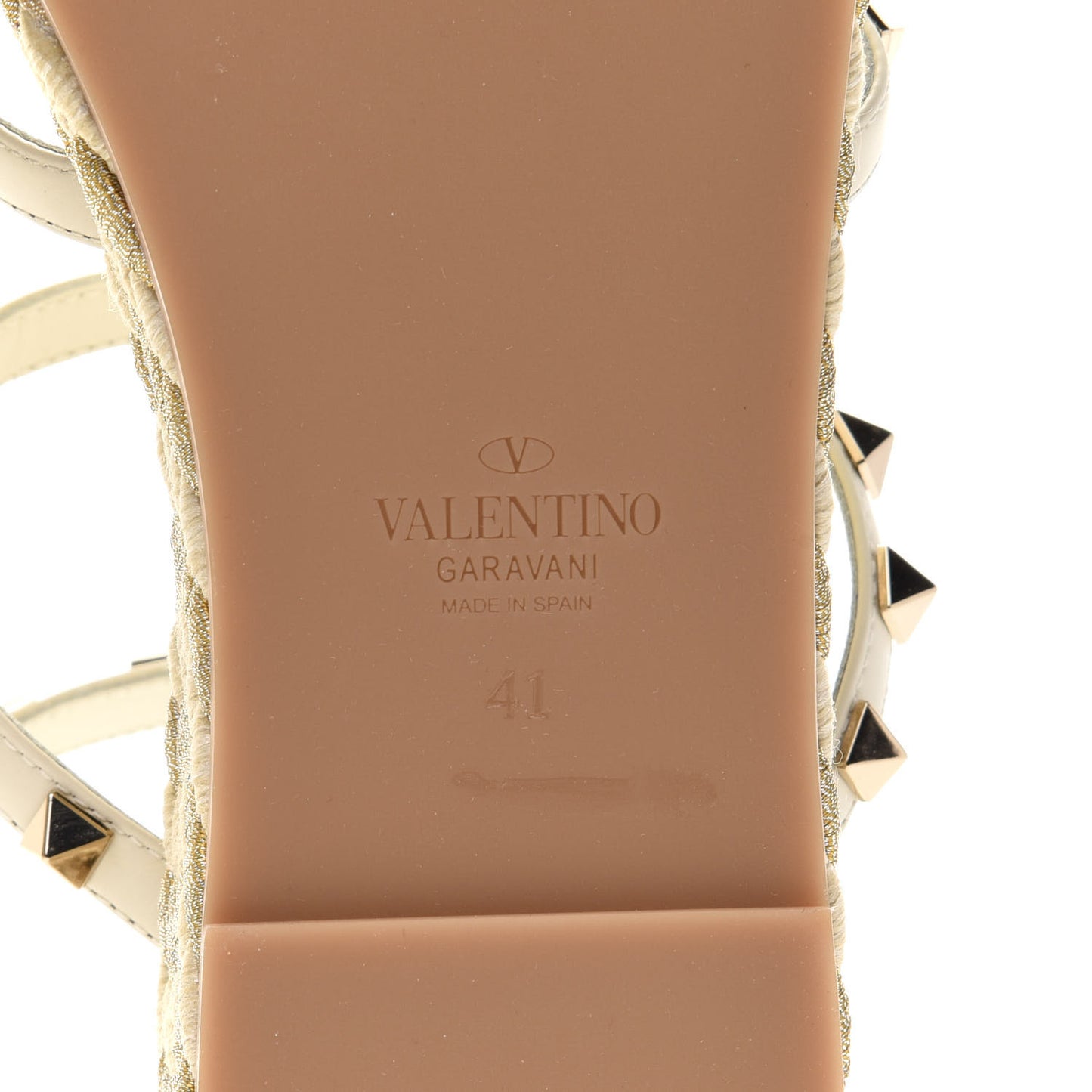 Calfskin Rockstud Ankle Strap Torchon Espadrille Caged 30/55mm Sandals 41 Light Ivory