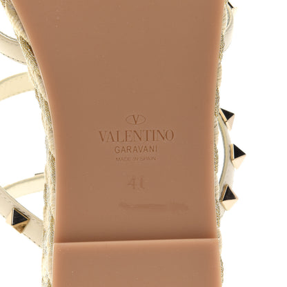 Valentino Garavani Calfskin Rockstud Ankle Strap Torchon Espadrille Caged 30/55mm Sandals 41 Light Ivory 7 of 9