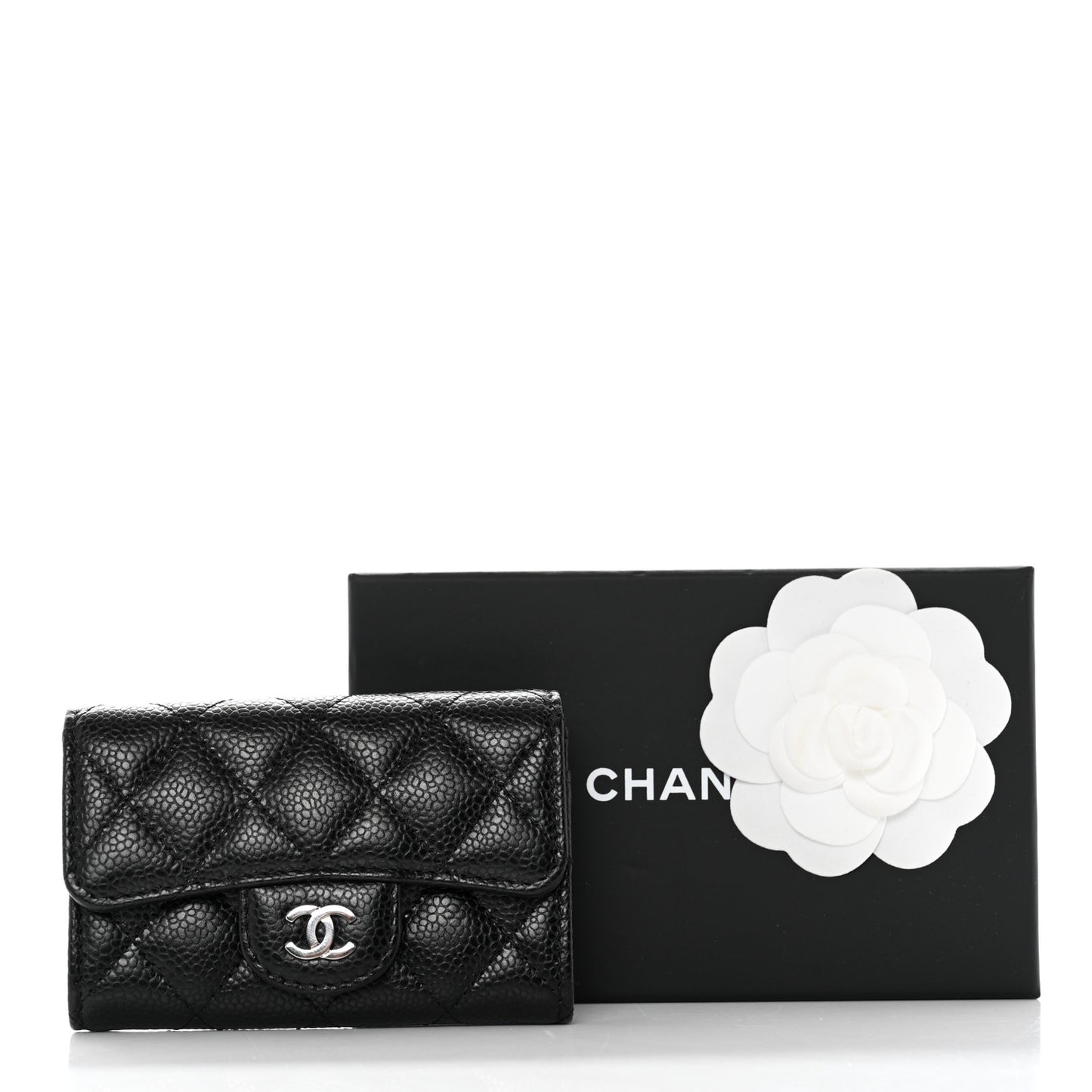 Caviar Quilted Flap Card Holder Black