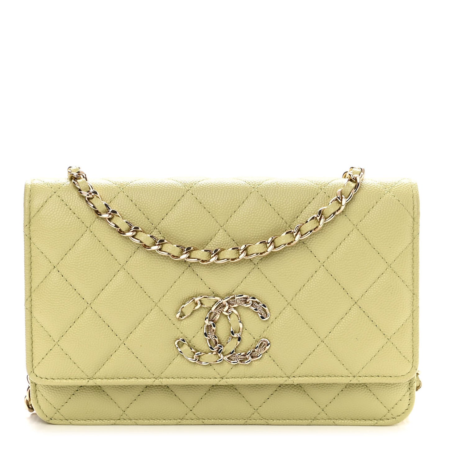 Caviar Quilted French New Wave Chain CC Wallet On Chain WOC Light Green