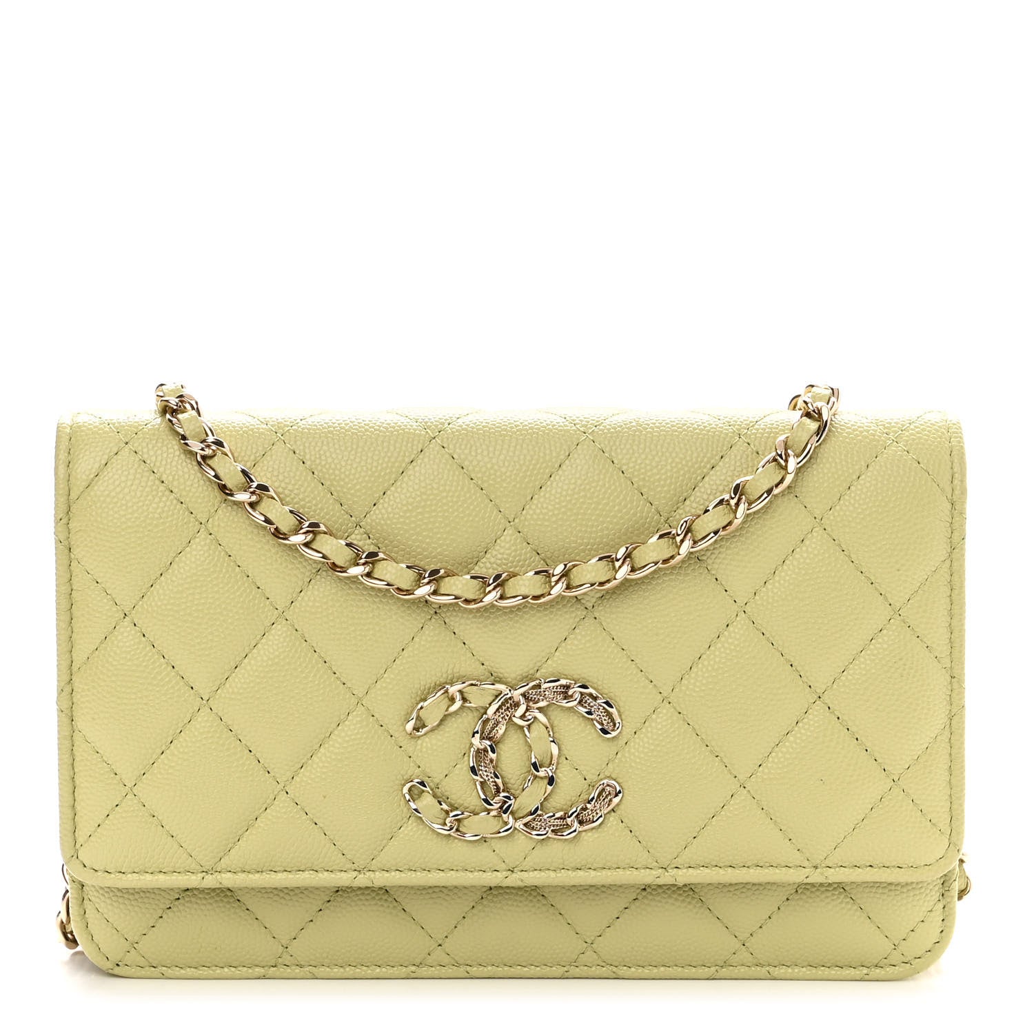 Chanel Caviar Quilted French New Wave Chain CC Wallet On Chain WOC Light Green 1 of 11