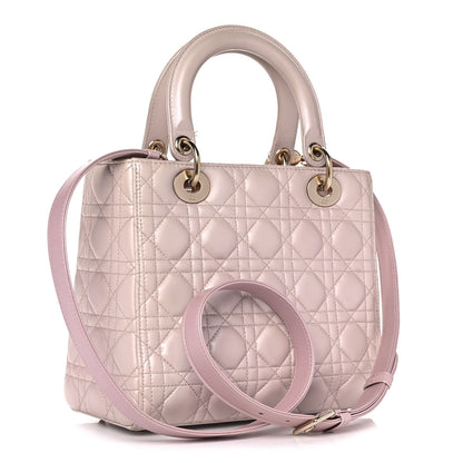 Christian Dior Pearly Lambskin Cannage Medium Lady Dior Lotus 2 of 15