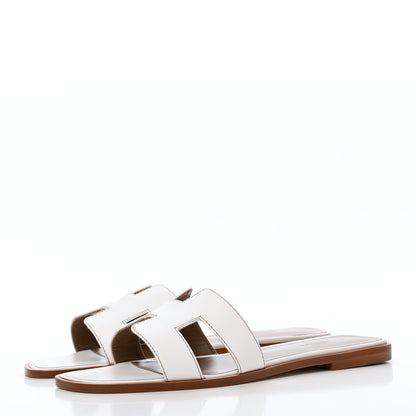 Hermes Box Calfskin Oran Sandals 40 White 3 of 9