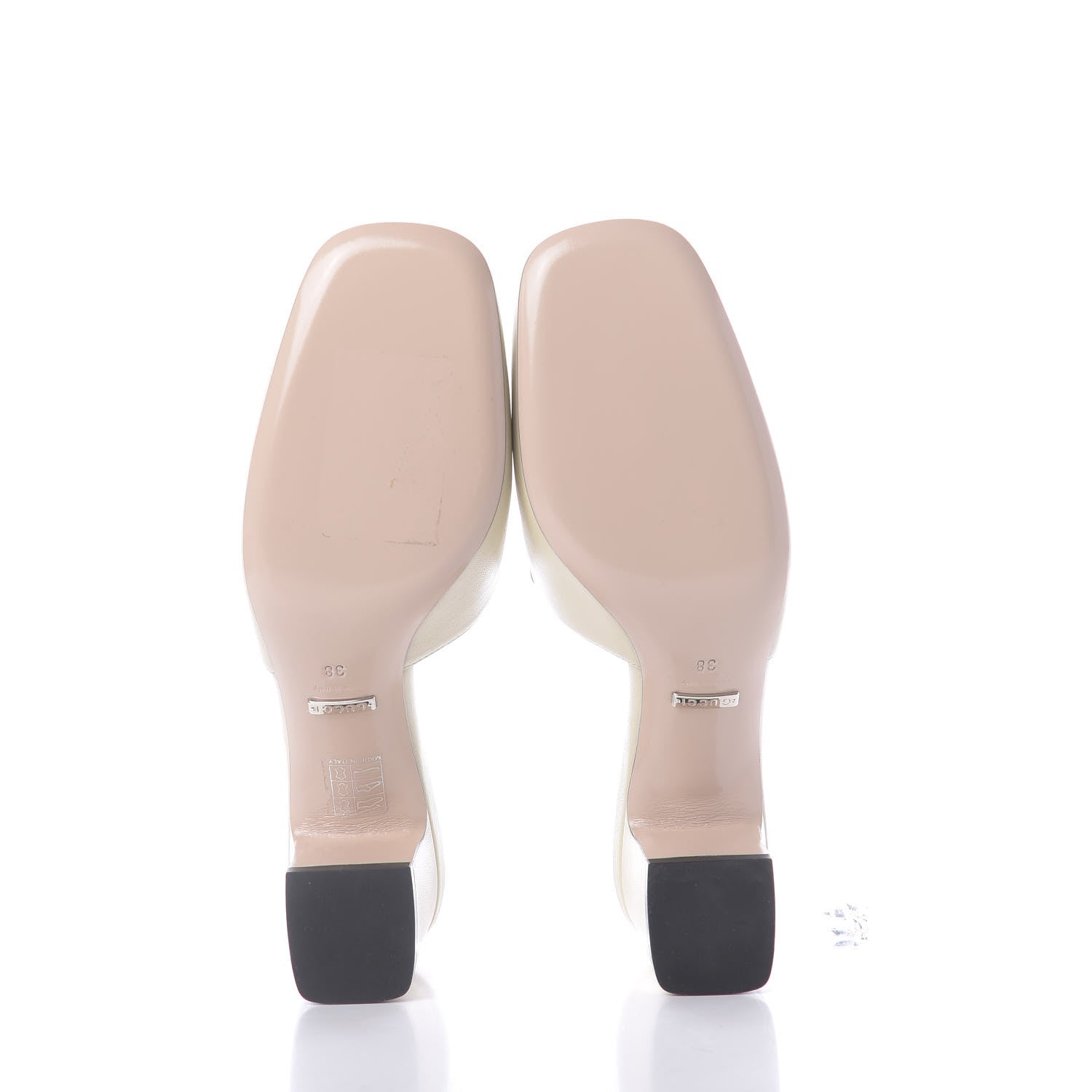 Gucci Malaga Kid Crystal Square G Madelyn Mules 38 Vintage White 6 of 12