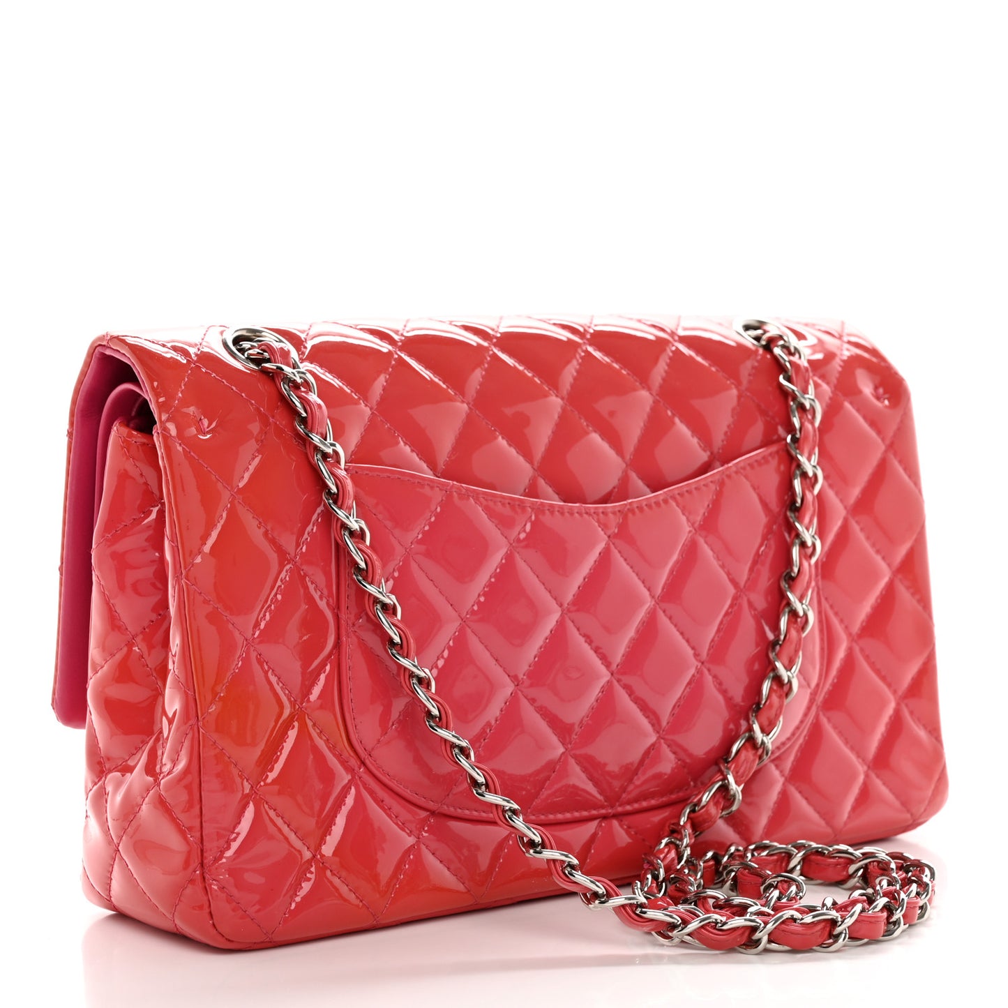 Patent Quilted Medium Double Flap Fuchsia
