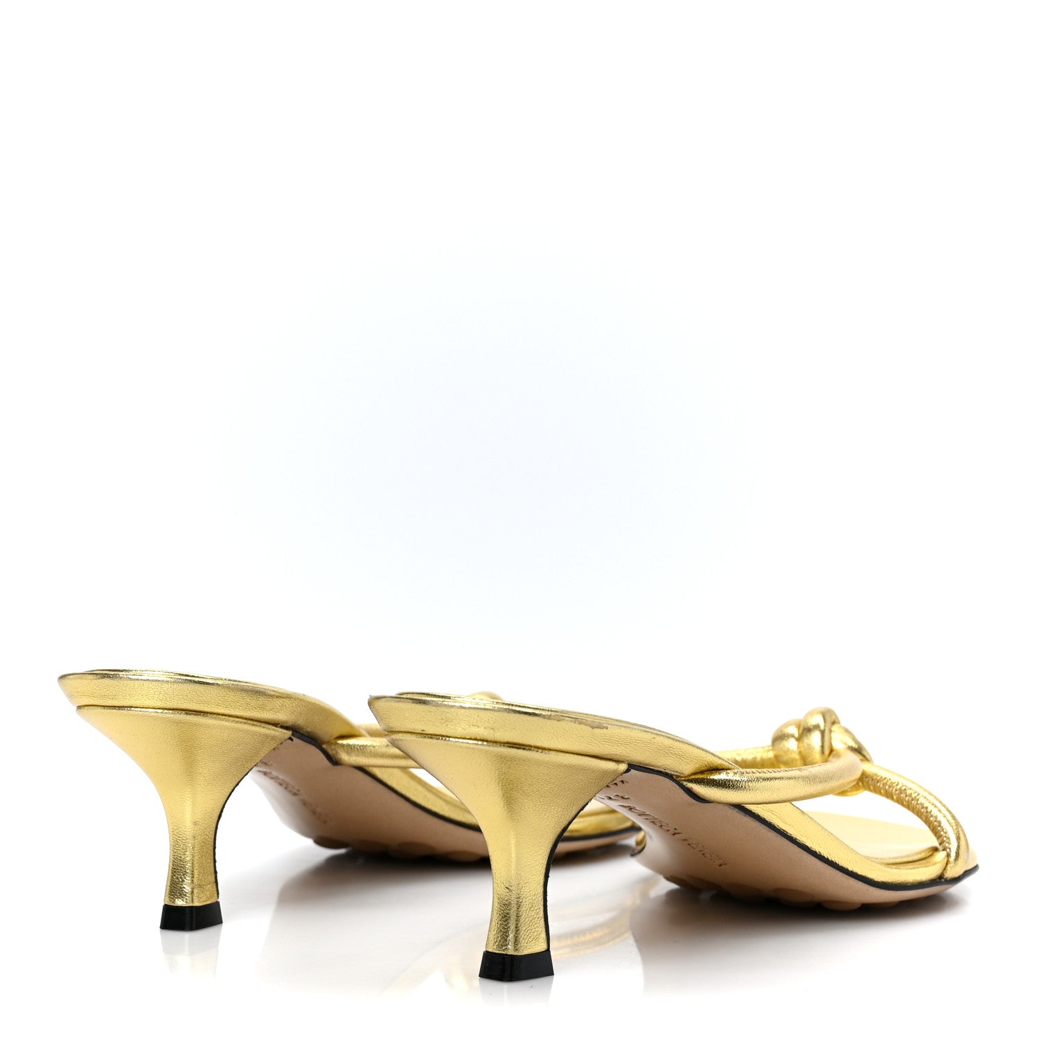 Bottega Veneta Metallic Nappa Blink Knot Mule Sandals 37.5 Gold