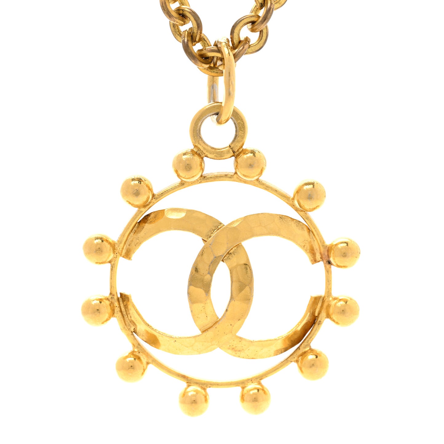 Metal CC Round Pendant Necklace Gold