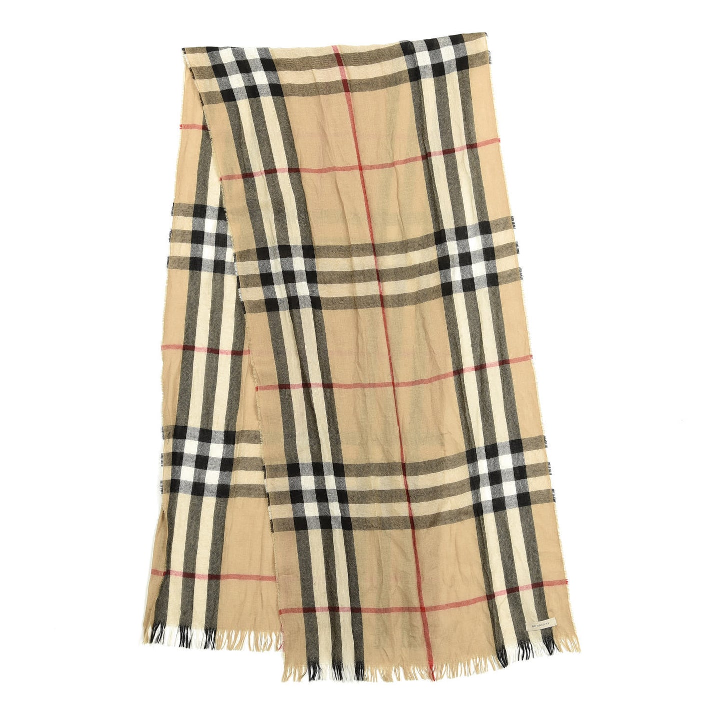 Wool Silk Gauze Giant Check Lightweight Scarf Camel