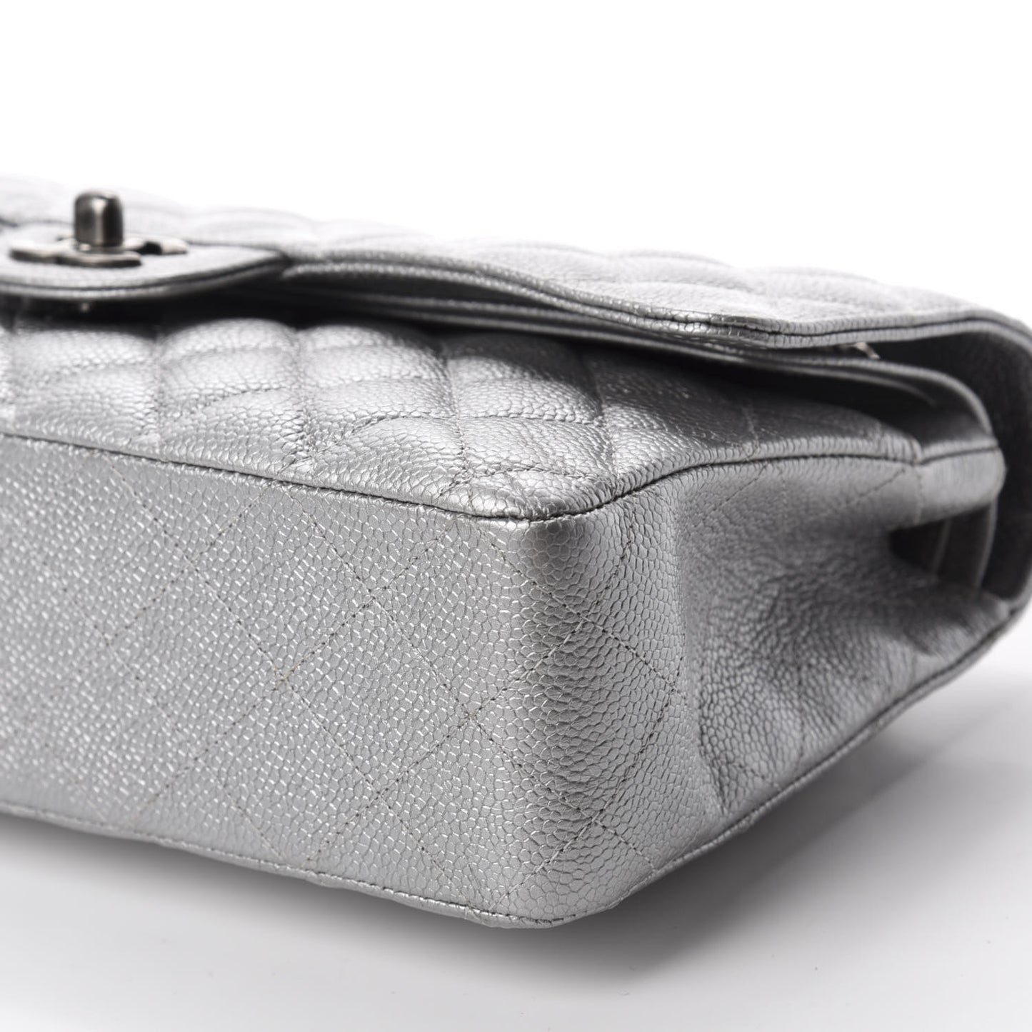 Metallic Caviar Quilted Medium Double Flap Silver