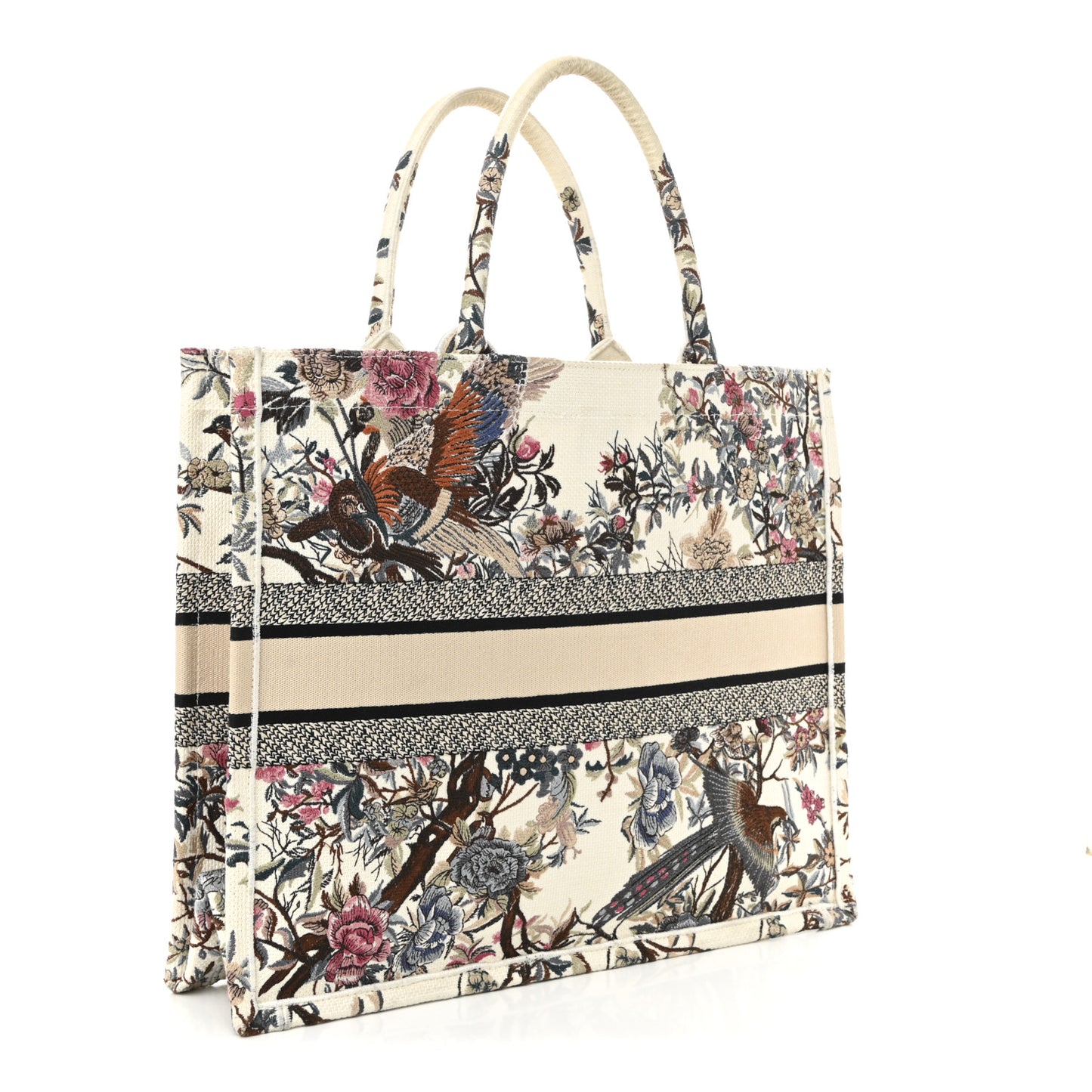Canvas Embroidered Large Jardin D'Hiver Book Tote Latte Multicolor