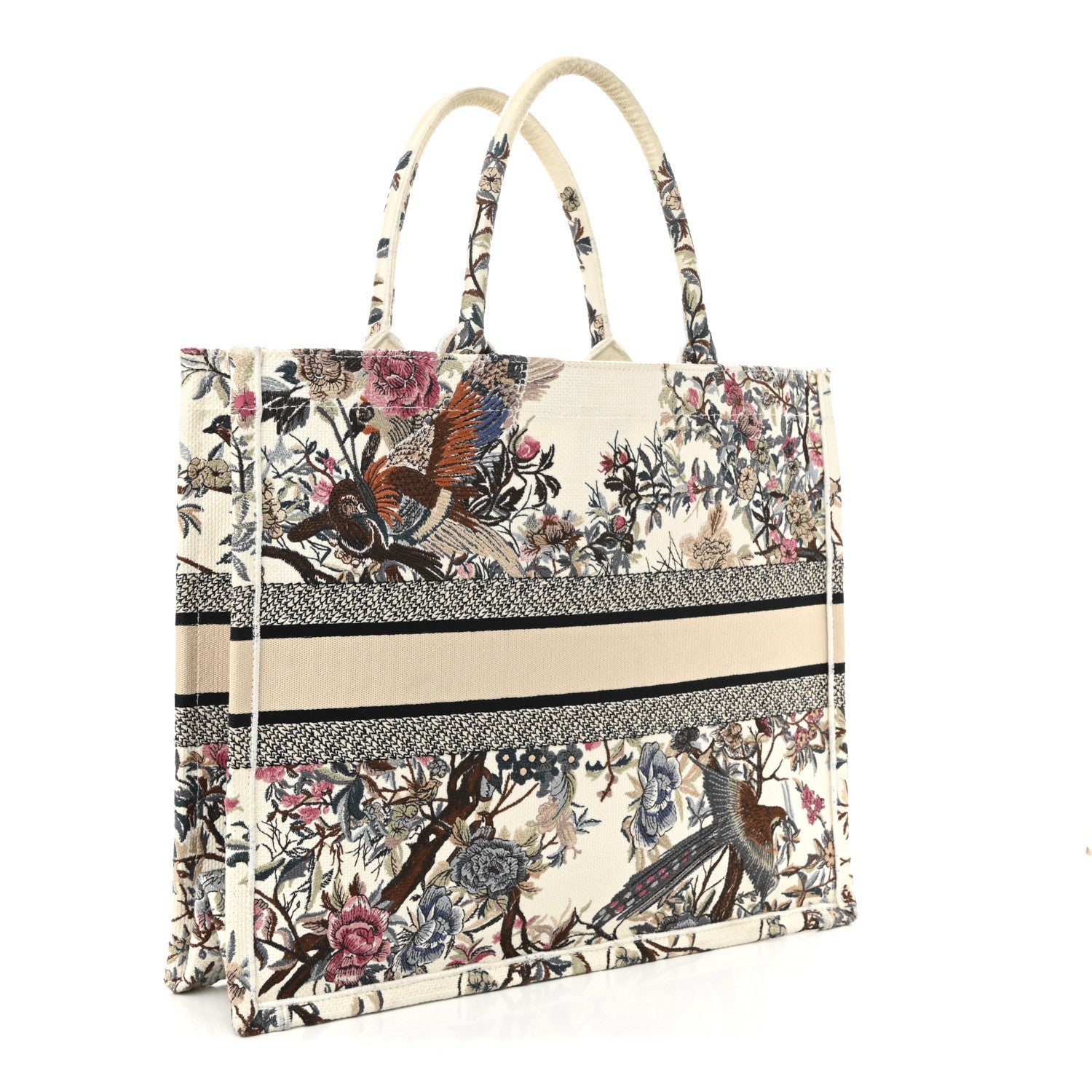 Christian Dior Canvas Embroidered Large Jardin D'Hiver Book Tote Latte Multicolor 3 of 9