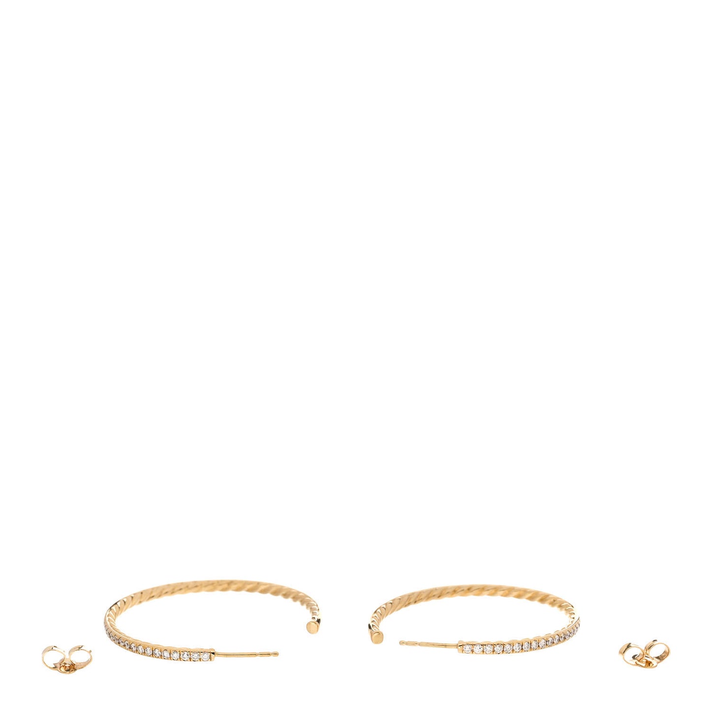 18K Yellow Gold Diamond 38mm Medium Cable Hoop Earrings