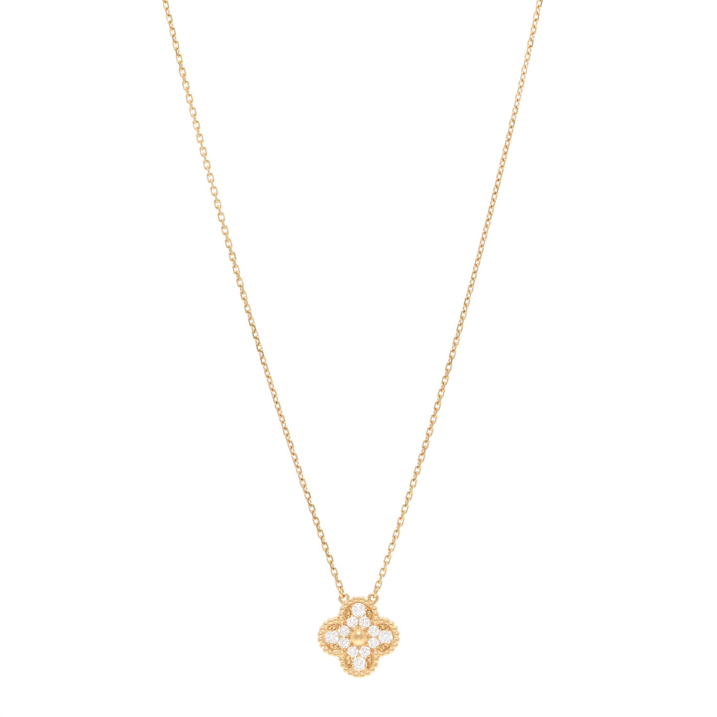 18K Yellow Gold Diamond Vintage Alhambra Pendant Necklace