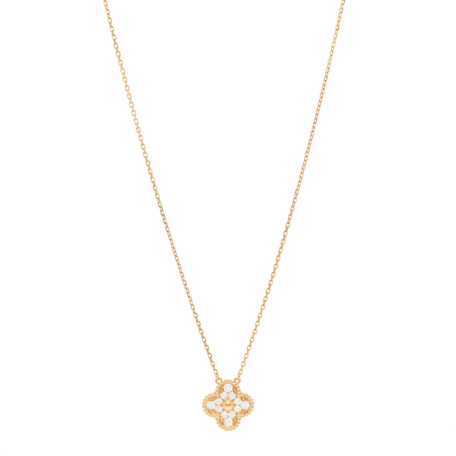Van Cleef & Arpels 18K Yellow Gold Diamond Vintage Alhambra Pendant Necklace 1 of 6