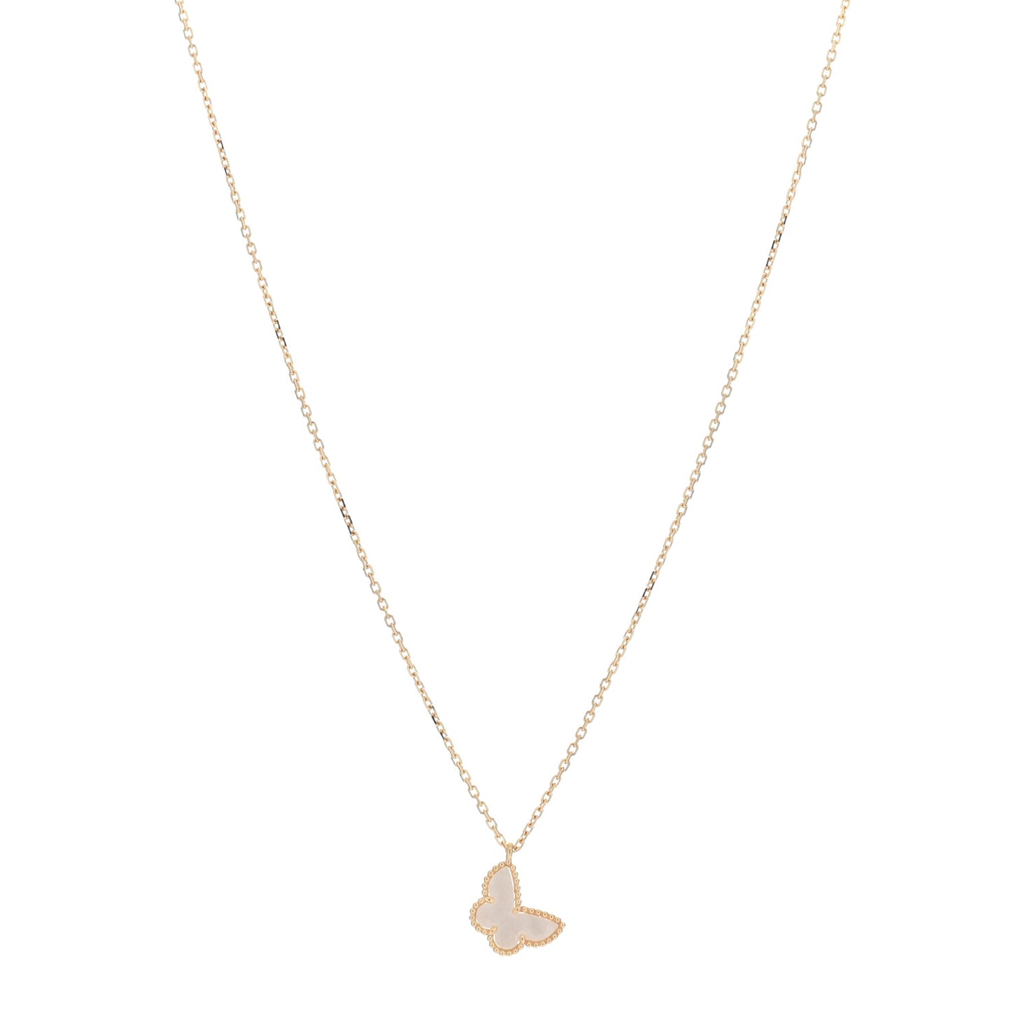 VAN CLEEF & ARPELS 18K Yellow Gold Mother of Pearl Sweet Alhambra Butterfly Pendant Necklace