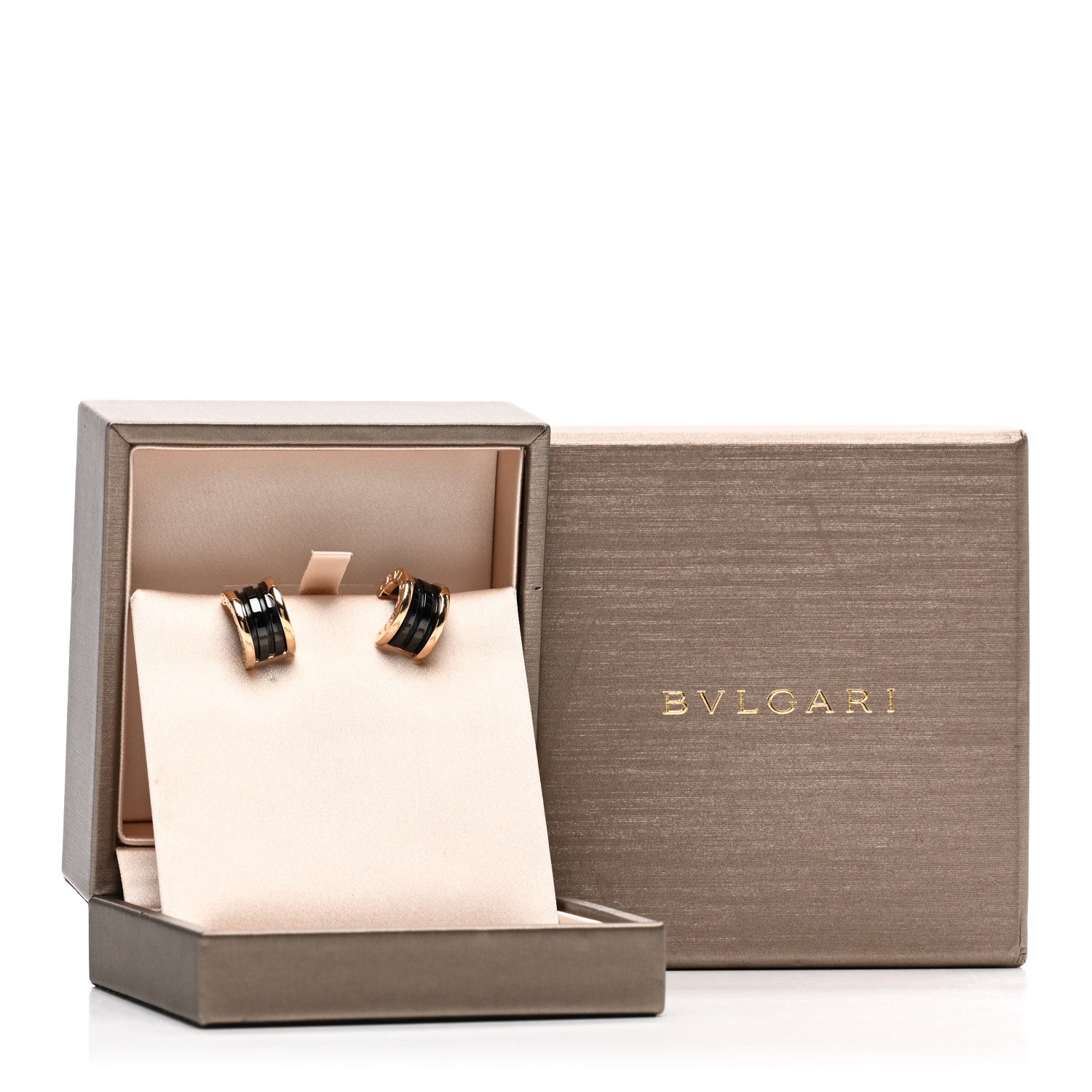 Bulgari 18K Rose Gold Black Ceramic B.Zero1 Hoop Earrings 5 of 5