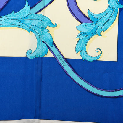 Hermes Cashmere Silk L'Instruction Du Roy Shawl 140 Caban Cobalt Turquoise 5 of 7