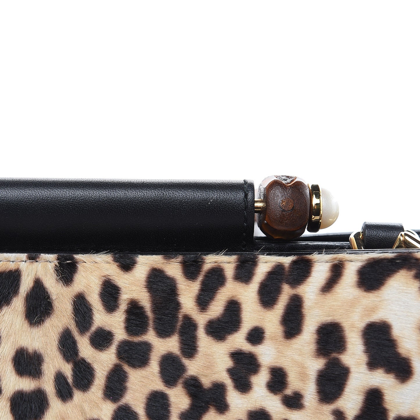 Calf Hair Bamboo Web Leopard Print Mini Nymphaea Top Handle Bag