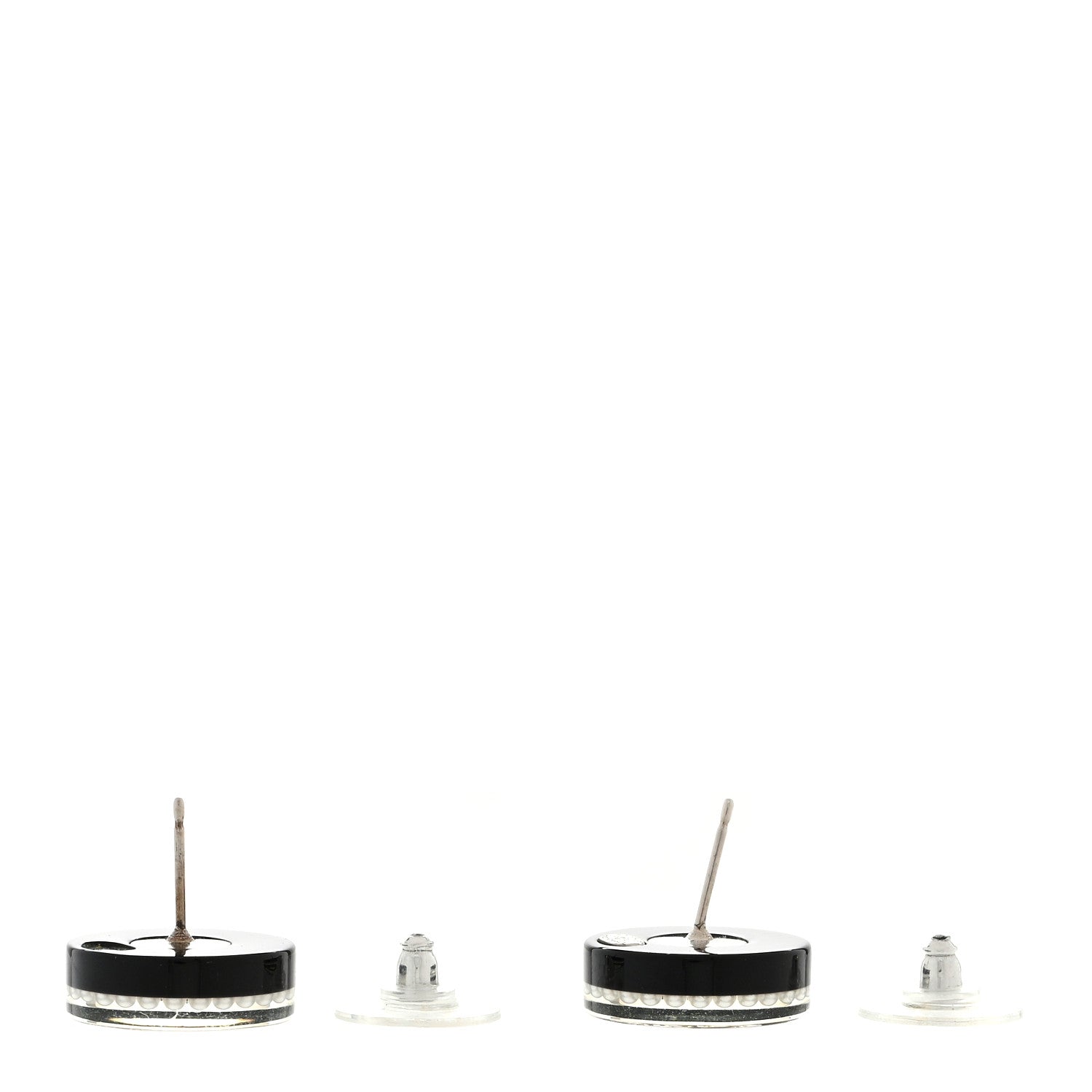 Chanel Crystal Pearl CC Round Earrings Black Silver 4 of 5