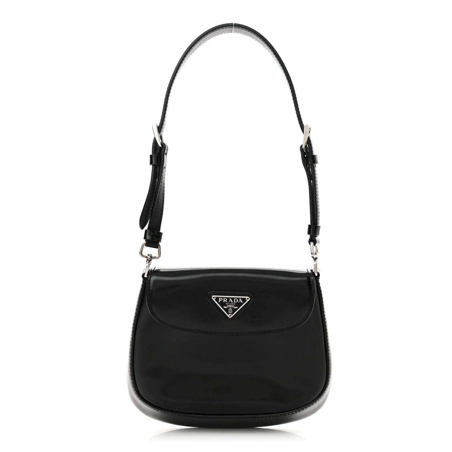Prada Spazzolato Mini Cleo Flap Adjustable Strap Shoulder Bag Black 1 of 14