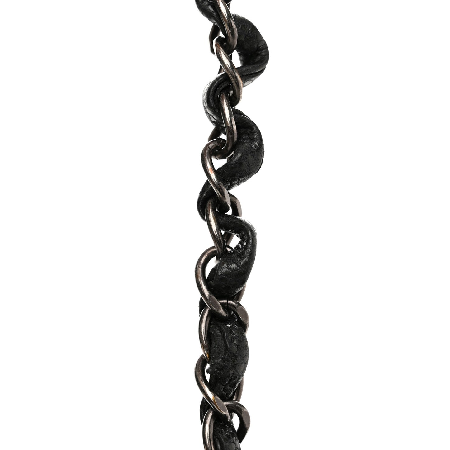 Metallic Grained Calfskin Medium Woven Chain Shopping Tote Black
