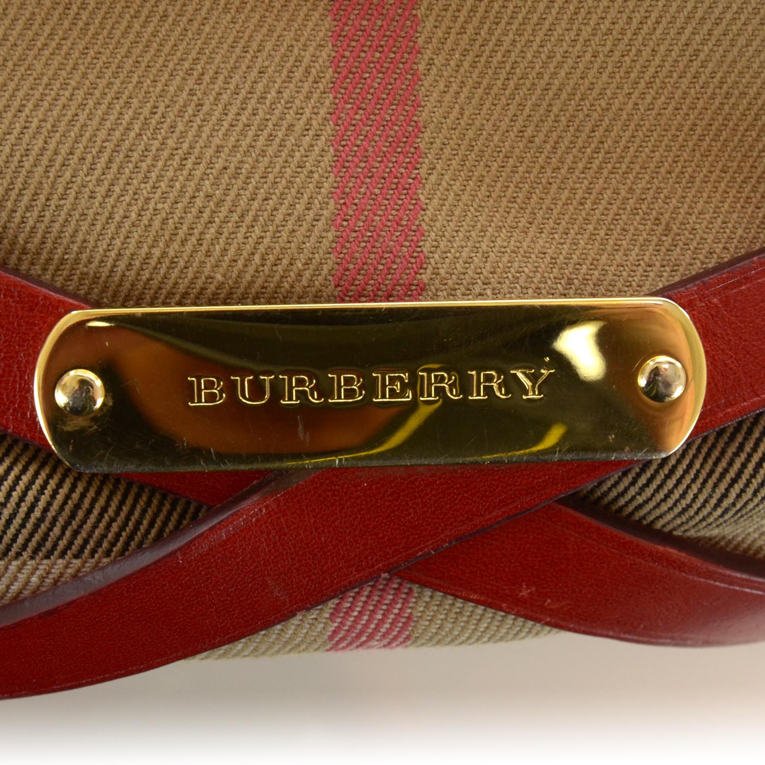 Burberry House Check Bridle Calfskin Medium Gosford Hobo Red 5 of 8
