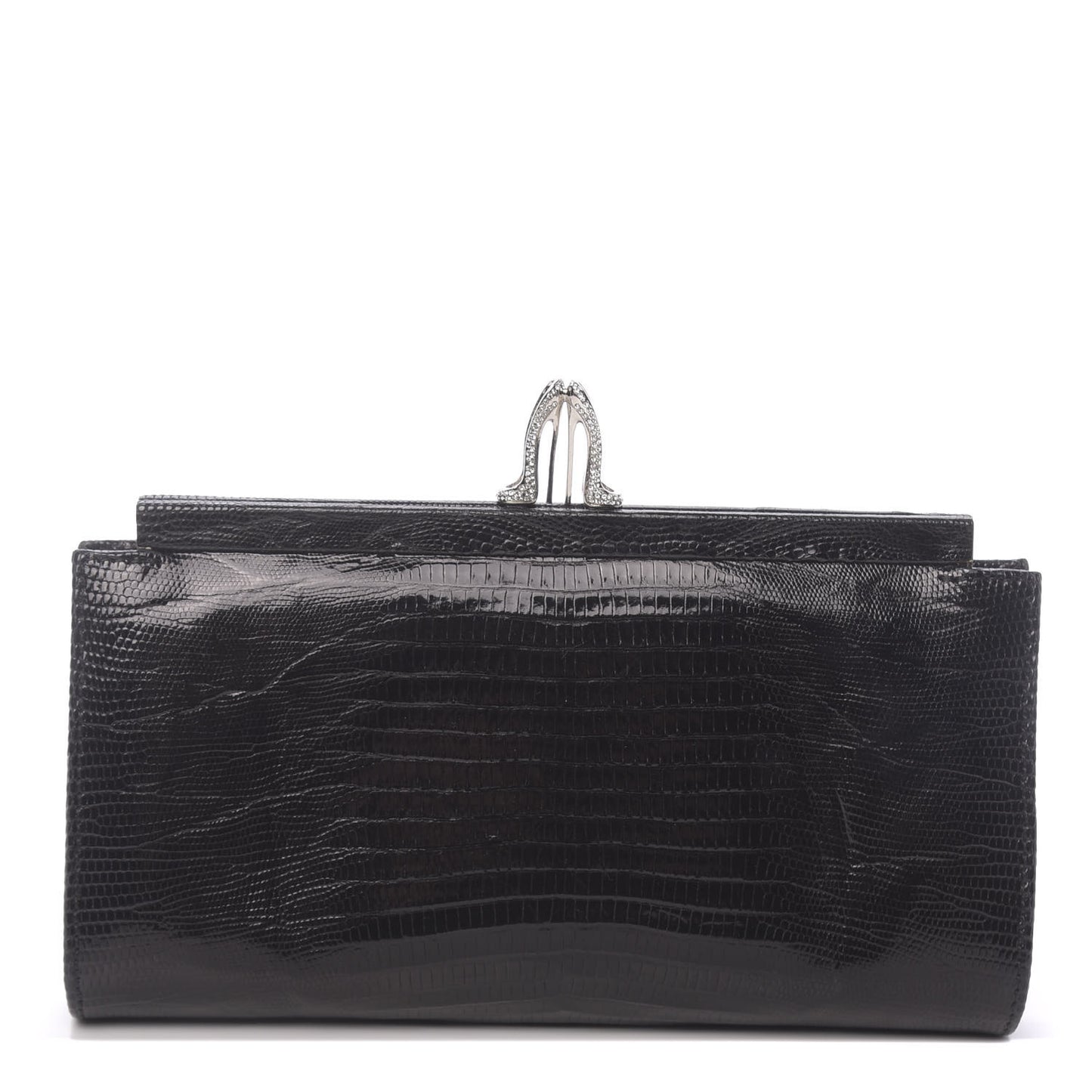 Calfskin Lizard Embossed Clutch Black