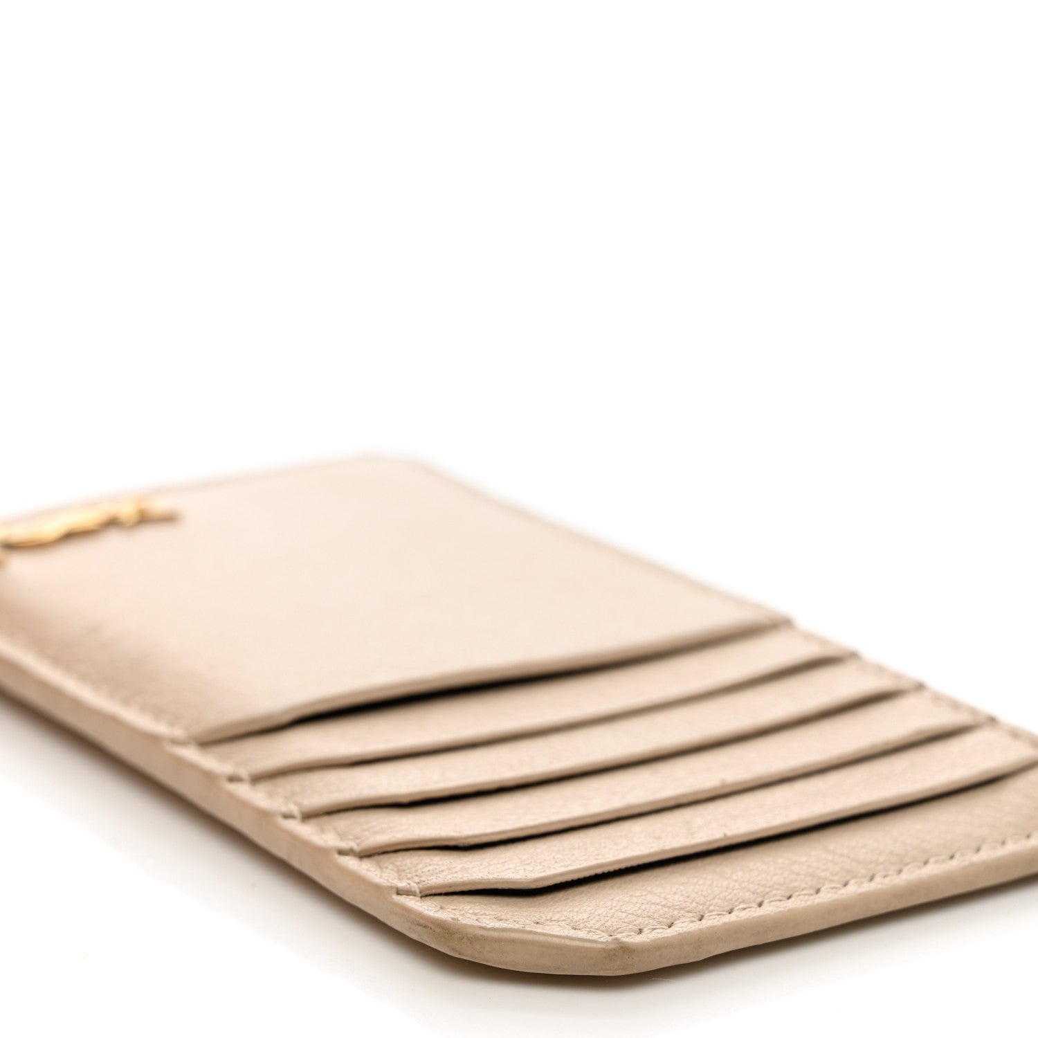 Saint Laurent Grained Calfskin Monogram 5 Fragments Zip Pouch Card Holder Beige 12 of 13