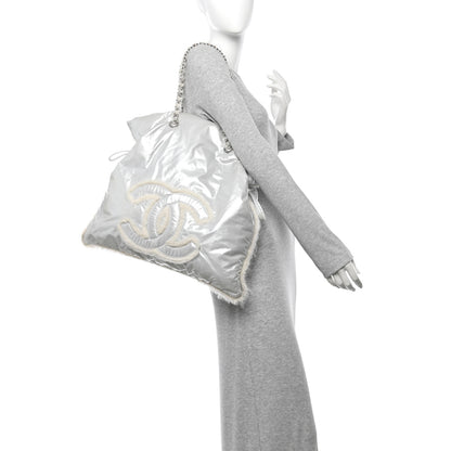 Chanel Vinyl Mohair Trimmed CC Bonbons Tote Silver 2 of 17