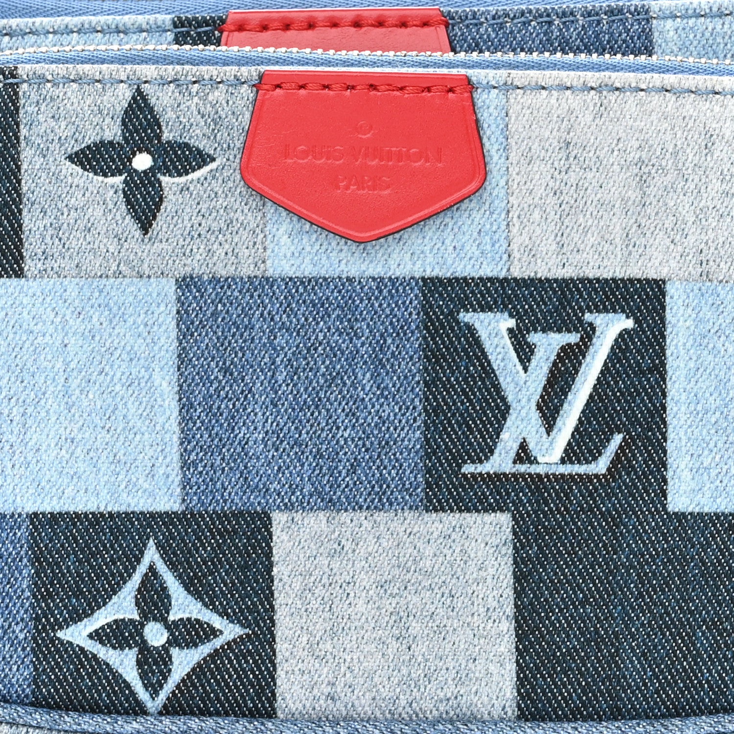 Louis Vuitton Denim Damier Monogram Patchwork Multi Pochette Accessories Blue Rouge 11 of 13