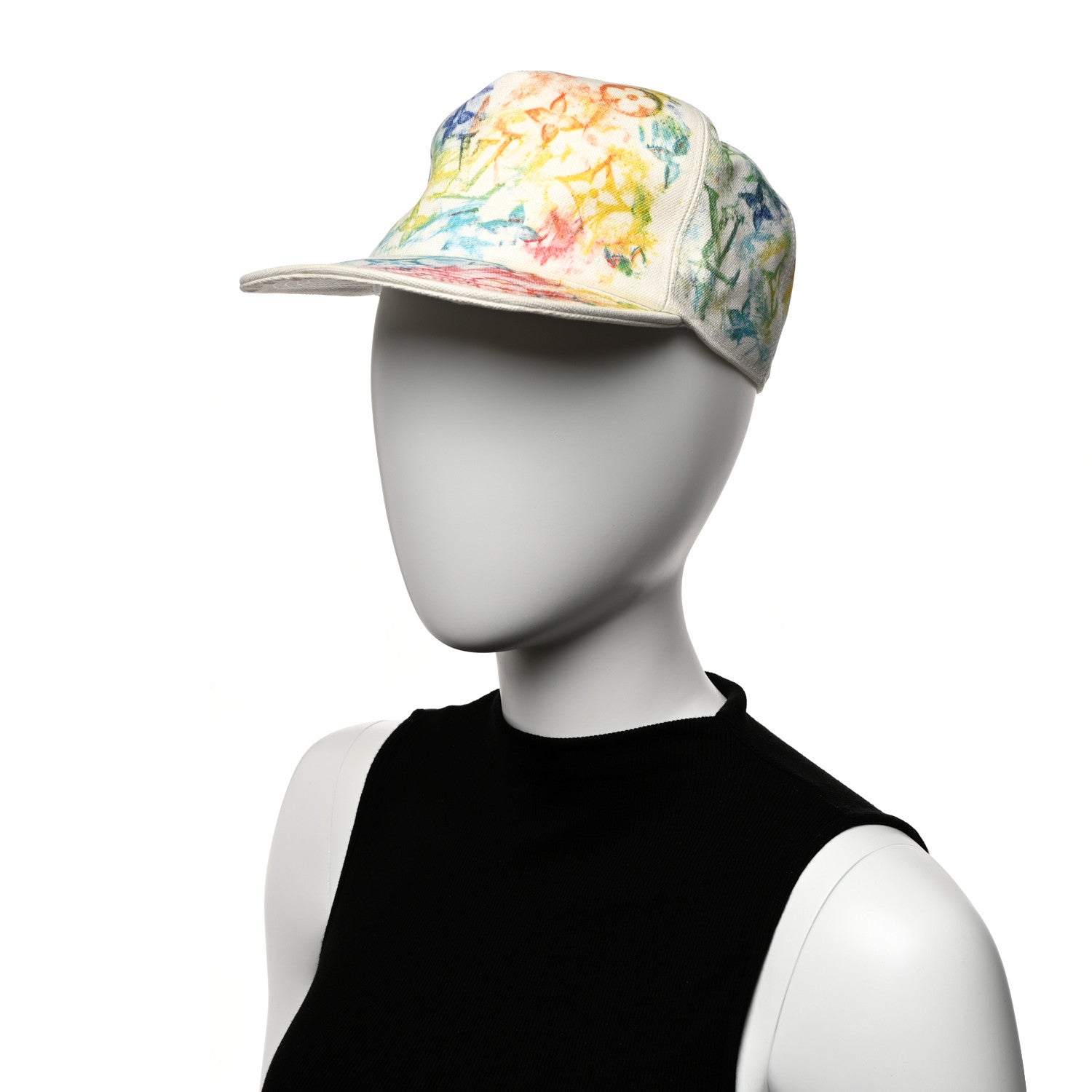 Louis Vuitton Cotton Monogram Watercolor Cap 60 White Multicolor 2 of 9