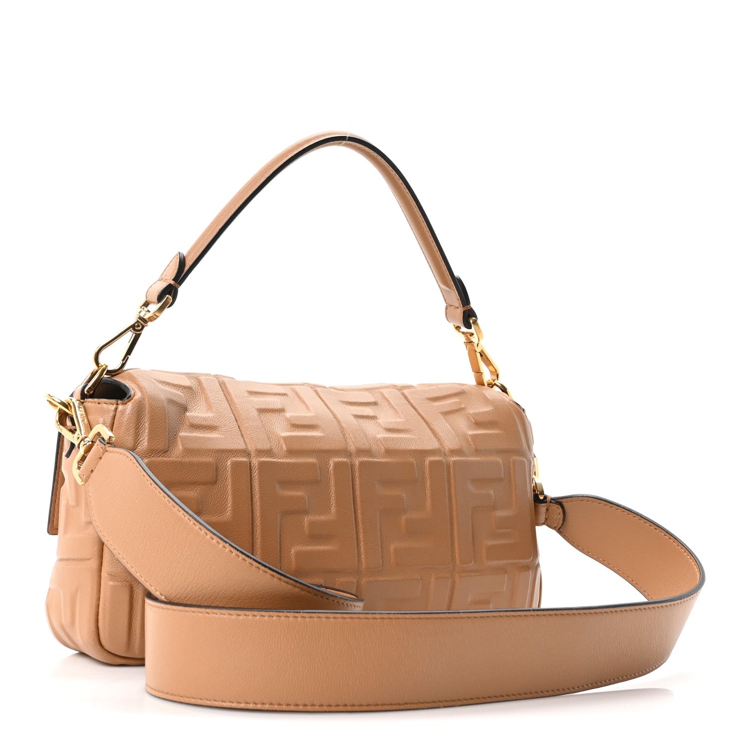 Fendi Nappa FF 1974 Embossed Baguette Miele Scuro 3 of 10