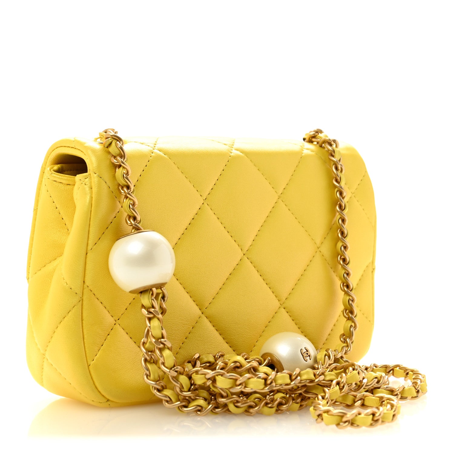 Chanel Pearly Lambskin Pearl Quilted Mini Flap Yellow 3 of 10
