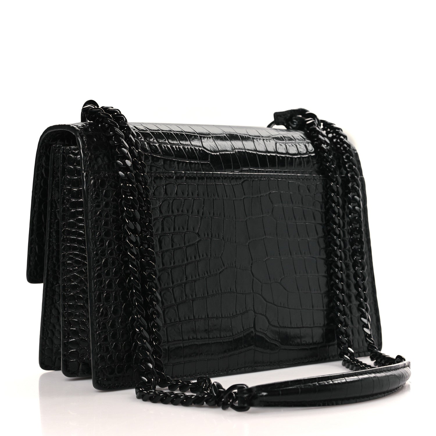 Saint Laurent Calfskin Crocodile Embossed Medium Monochrome Monogram Sunset Black 3 of 8