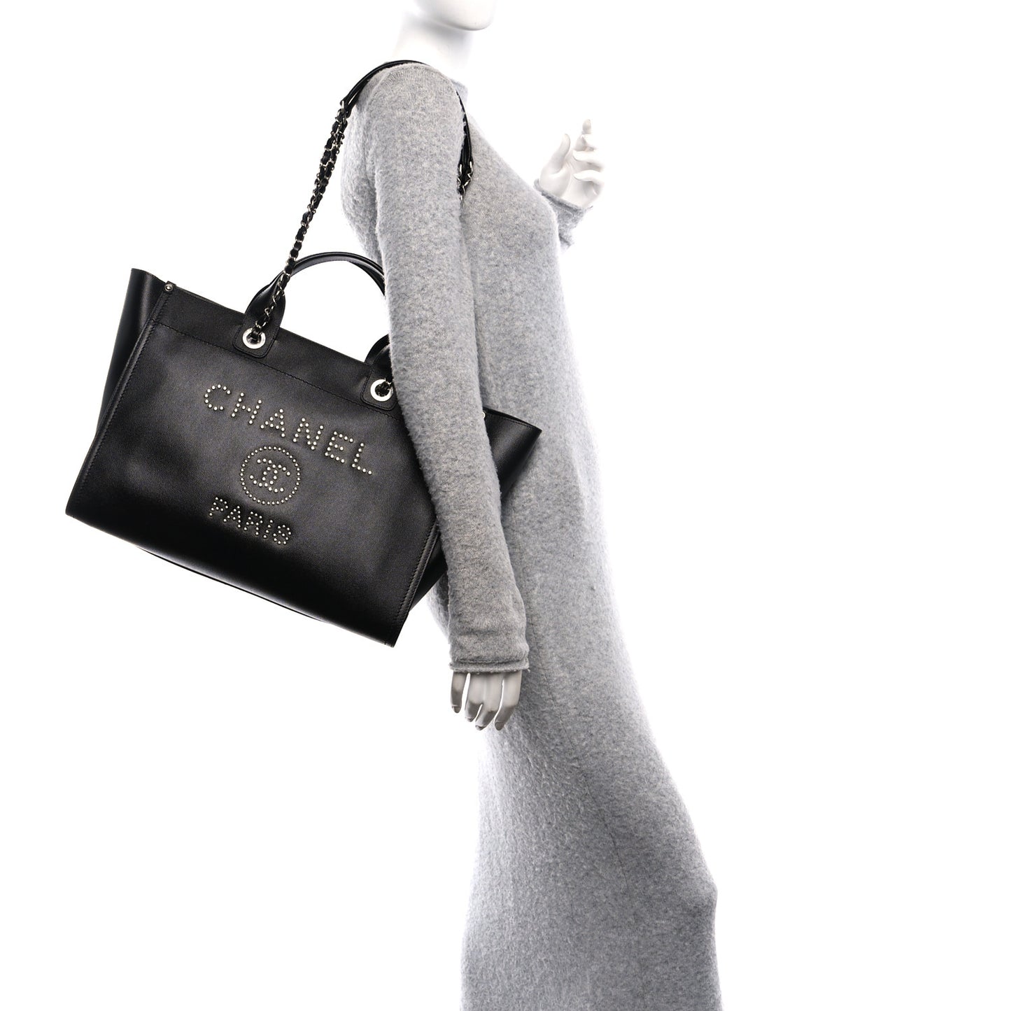 Caviar Medium Studded Deauville Tote Black
